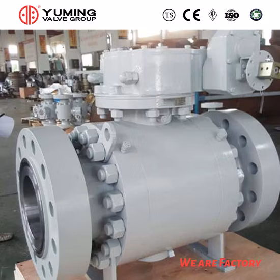 API 6D&API608 Acier moulé, WCb, acier au carbone, acier inoxydable CF8, CF8m, A105/F304/F316 Robinet à bille monté sur tourillon de pipeline à bride 2 PC avec fonctionnement par engrenage